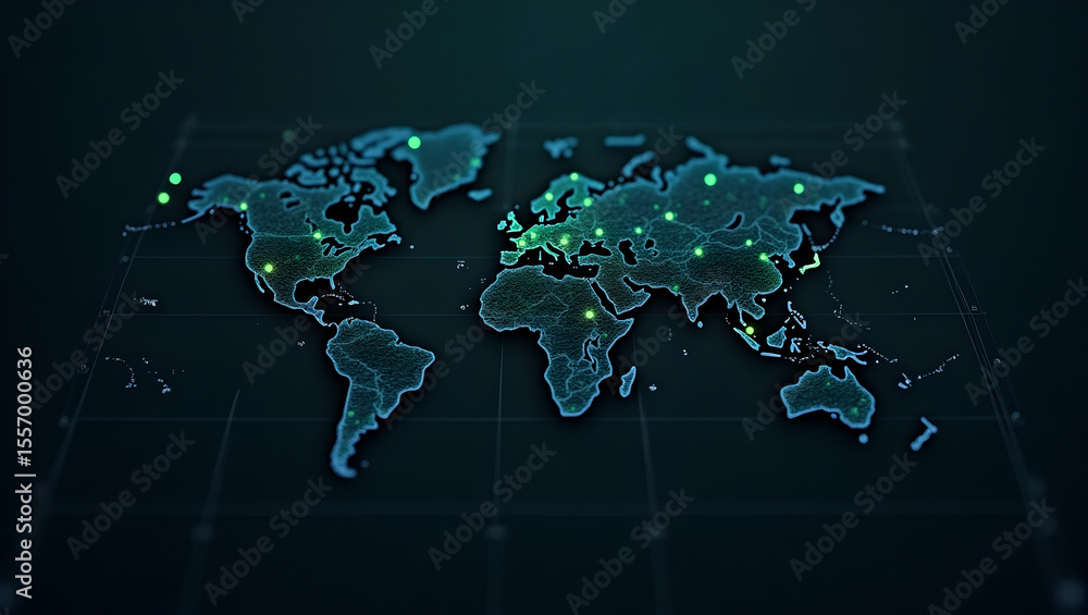 Naklejka premium Glowing Abstract World Map Digital Network Connections