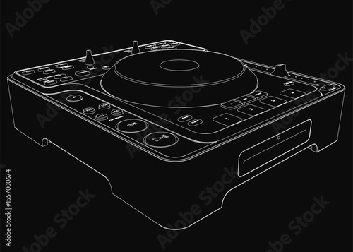 Controller in black and white illustration, featuring a glossy black finish and large LCD display. Includes buttons, knobs for speed and volume control, and a USB port
