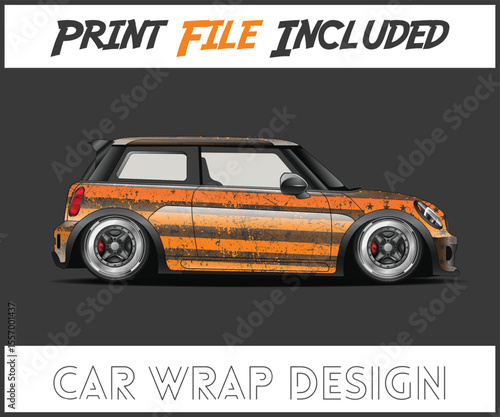 Orange and Gray Car Wrap Design for a Mini Cooper