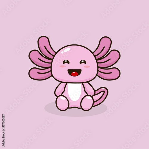 Cute vector illustration of a smiling axolotl laughing joyfully with you.