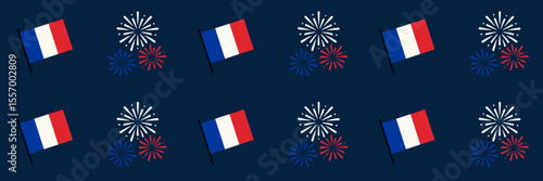 Bastille Day seamless pattern with fireworks and French flag

