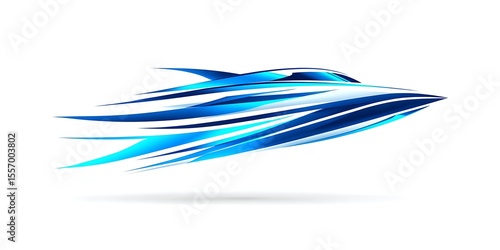 Speedboat vector illustration blue and white design for marine transport and racing powerboat logo 3d