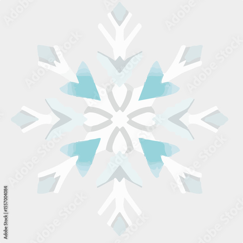 A detailed vector snowflake with a mix of white and cool blue tones, featuring an intricate crystalline pattern, ideal for winter, holiday, or frosty themes.