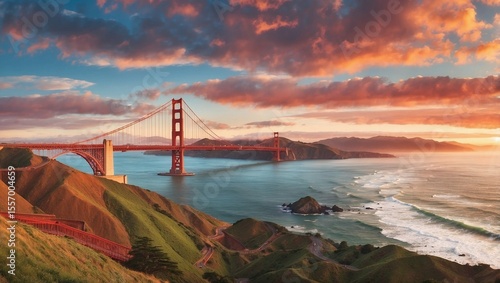 Sunset Light Paints Golden Gate Bridge