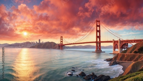 Golden Gate Glows Beneath Cloudy Skies