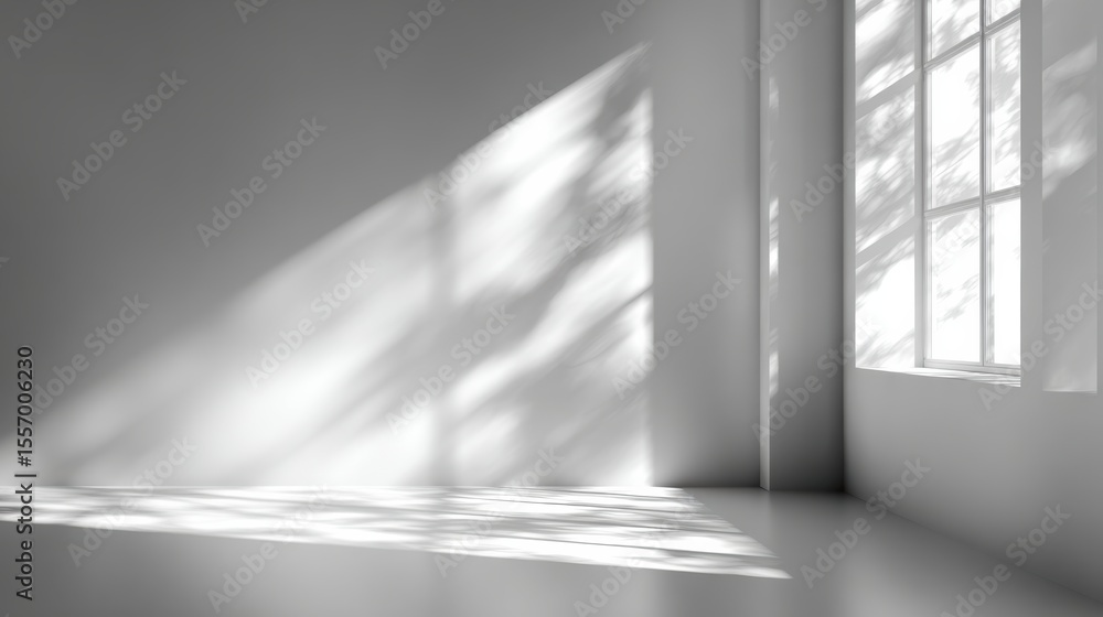 A serene, minimalistic interior with sunlight streaming through a window, creating soft shadows on the floor. A serene, minimalistic interior with sunlight streaming through a window, creating soft shadows on the floor.
