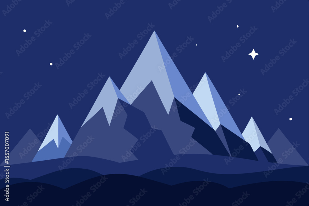 Fototapeta premium Vector illustration of a cold night mountain landscape with snow-capped peaks and sky