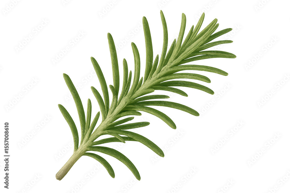 Naklejka premium Detailed rosemary sprig showcasing vibrant green needles, isolated on transparent background, highlighting botanical freshness
