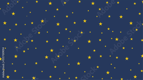 Seamless yellow stars pattern on dark blue night sky. Perfect for nursery decor, kids wallpaper, baby shower invitation, wrapping paper, and celestial themed designs. Cute, dreamy, and versatile vecto