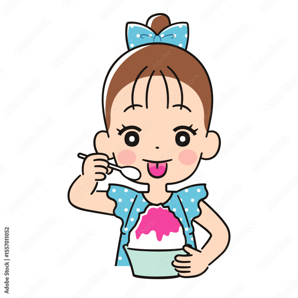 かき氷を食べて舌に色がついた女の子 かき氷を食べて舌に色がついた女の子