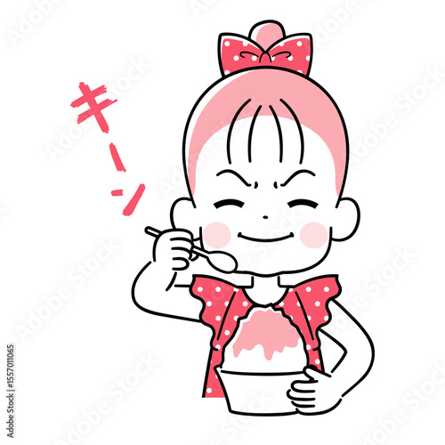 かき氷を食べて頭がキーンとした女の子　ワントーン