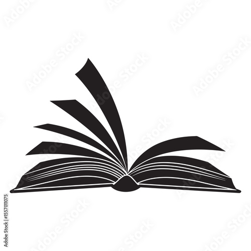 Black and white open book illustration with pages fanned out ready to be read and studied
