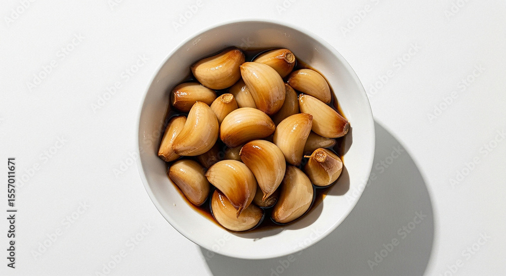 Obraz premium 흰 접시에 담긴 마늘 장아찌