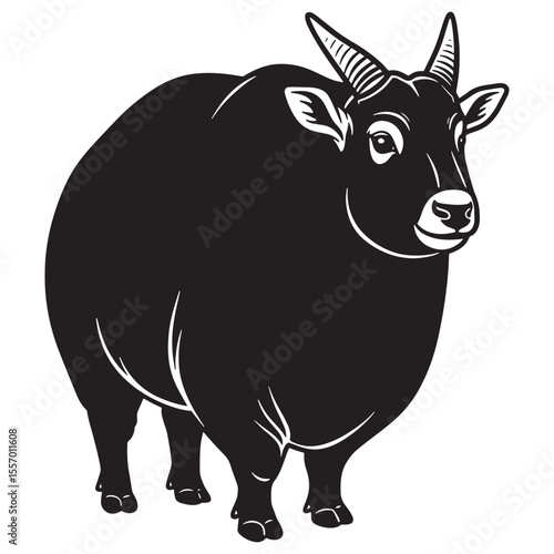 Bold black and white illustration of a standing sable antelope on a clean white background