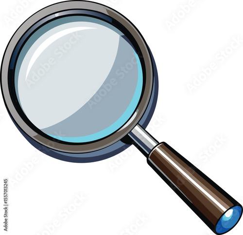Classic magnifying glass with wooden handle isolated on white background