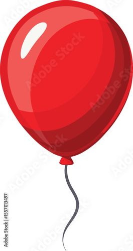 A single bright red balloon with a string isolated on white background