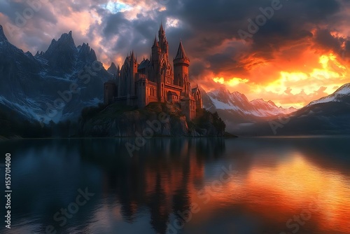 Majestic Castle Sunset Lake.