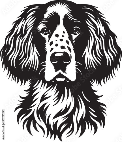 Print Detailed Black and White Dog Head Illustration