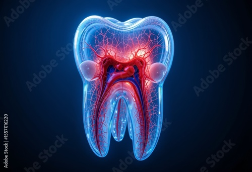 3D Anatomy of Tooth Nerves and Blood Vessels, Dental Vascular Structure Visualization