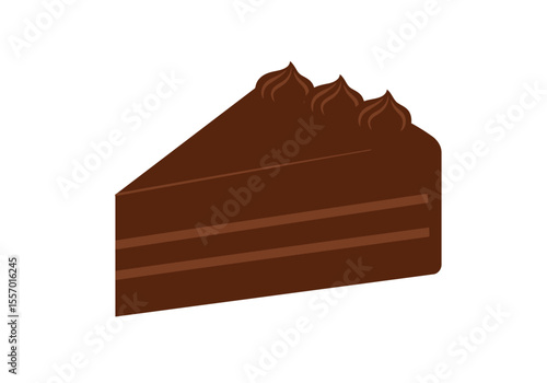 Chocolate cake slice dark brown layers  swirls atop