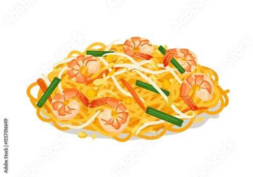 Pad Thai dish Shrimp noodles tofu bean sprouts and green onions