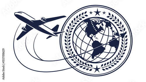 Global Air Travel Airplane Soaring Above World Map Illustration