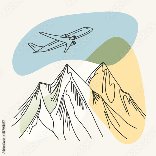 Airplane Flying Over Majestic Mountains A Travel Illustration