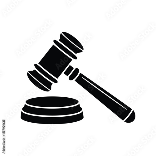 Black and White Minimalist Gavel and Sound Block Illustration for Law and Justice

