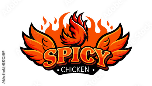 Spicy Chicken Restaurant Logo Design Fiery Wings and Flaming Text