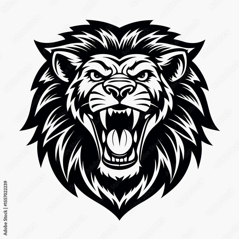 Obraz premium Lion head mascot angry roar vector icon
