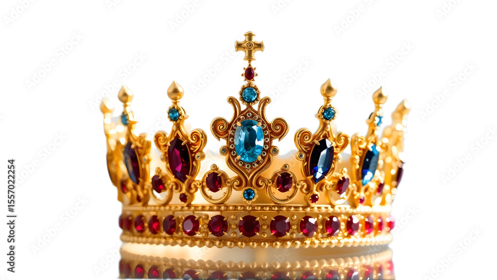 Fototapeta premium Golden Emerald Crown PNG – Royal Jewel Clipart with Transparent Background 