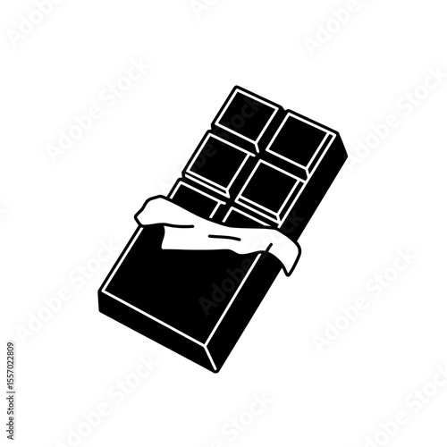 Chocolate Bar Icon: A simple yet delicious illustration of a chocolate bar, partially unwrapped, ready to be enjoyed. The iconic design is perfect for menus, packaging.