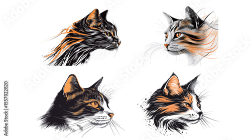 Highly detailed vector illustration of a realistic cat with natural fur texture, expressive eyes, and accurate anatomy, showcasing the feline's elegance and charm, ideal for pet-themed designs,