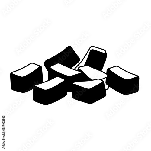 Stacked Ice Cubes: A stark, monochrome presentation of a collection of ice cubes, ideal for conveying notions of refreshment and coolness in both design and advertising.