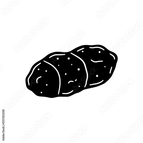 Black Roasted Potato: A monochrome depiction of a roasted potato, presenting a simple yet appetizing visual of a popular food. 