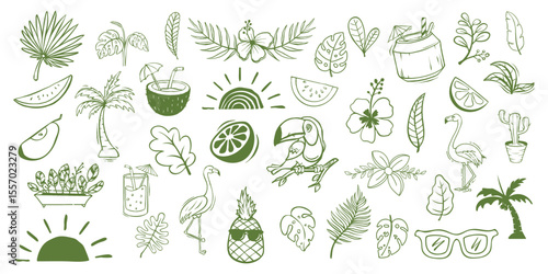 Collection of hand-drawn summer-themed illustrations