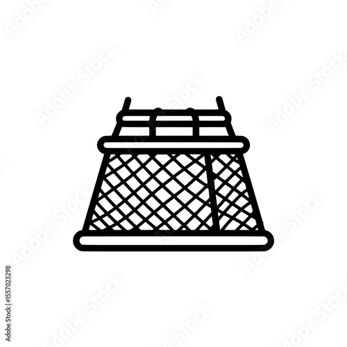 Lobster Trap Icon: A minimalist line art illustration of a lobster trap, capturing its functional design and role in coastal fishing traditions.