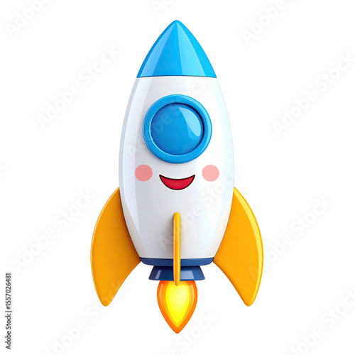 Cute 3D Rocket Ship with Smiling Face – Isolated on Transparent Background