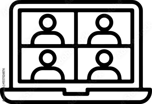 Laptop screen displaying a video conference with four participants in a grid layout