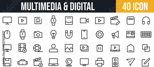Multimedia & Digital Device Icon Pack. Video, Audio, Camera, Monitor, VR, Tools & Media Management icon set.