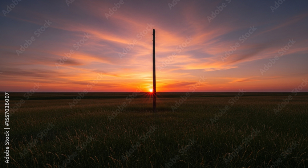 Obraz premium Prairie sunset solitude golden hour field photography peaceful