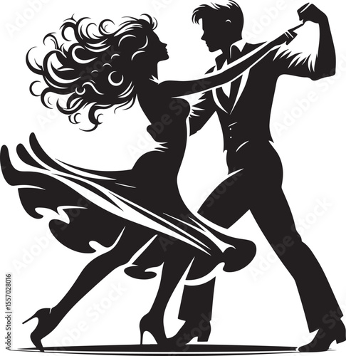 Stylish and elegant silhouette of a couple performing a passionate ballroom dance in rhythm