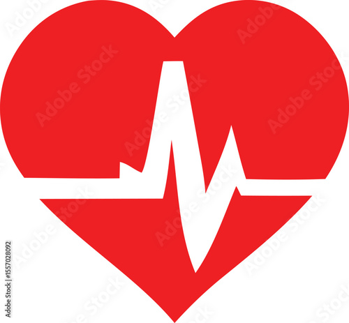 Vibrant Red Heart Shape with White Heartbeat Line Graphic on a Clean White Background for Medical or Healthcare Related Visuals red heart white