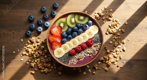 Delicious and Healthy Fruit Bowl with Granola A Vibrant Breakfast or Snack Idea