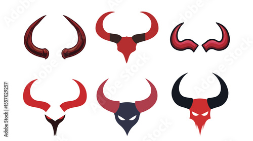 Black devil horns vector icon in minimal silhouette style on white background, representing evil, fantasy, mischief, Halloween themes, gothic symbolism, or dark mythology concepts, perfect for tattoos