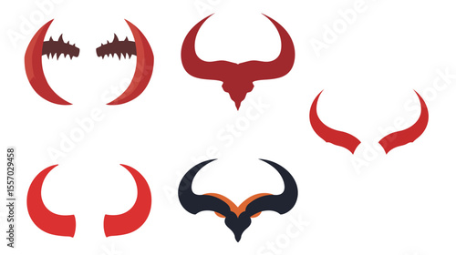 Black devil horns vector icon in minimal silhouette style on white background, representing evil, fantasy, mischief, Halloween themes, gothic symbolism, or dark mythology concepts, perfect for tattoos