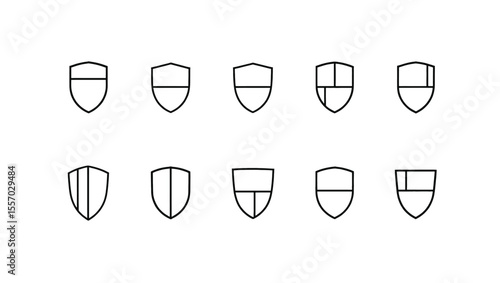 Vector art of a set of ten different shield icons isolated on white background, each with a unique design, perfect for security or protection related projects Free Download Vector art of a set of ten different shield icons isolated on white background, each with a unique design, perfect for security or protection related projects - GFXLoad