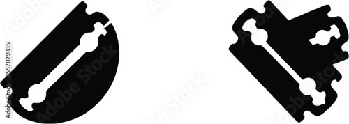 Vector art of a set of ten razor blade icons isolated on white background, showcasing various angles and arrangements