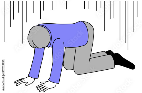 落ち込んで四つん這いになりうなだれる若い男性のイラスト