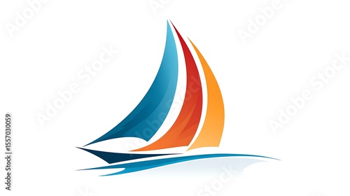 Sailboat logo design for travel agency and maritime business with blue orange and red sails